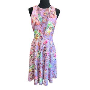 Belle Badgley Mischka Nadia Purple Floral Mesh Sleeveless Dress 4 Wedding Cockta